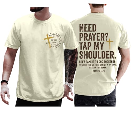 Christian Shirts for Men Women Need Prayer Tap My Shoulder Shirt Christian Religious Faith Bible Verse Cross Shirt - color: Creamy Yellow, size: Small