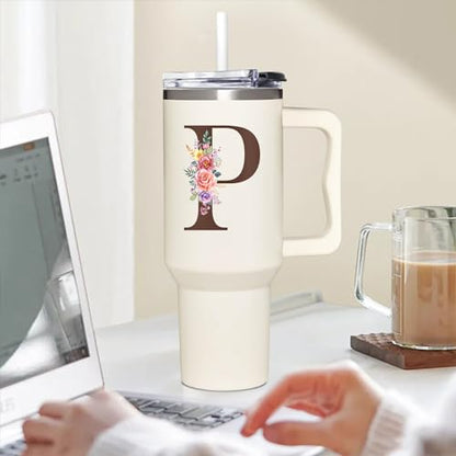 Personalized Gifts for Women, Customized Mother's Day, Birthday, Xmas Gift For Grandma, Mom, Wife, Friends, Sisters, Coworkers, Monogrammed Tumbler 40oz with Lid and Straw - color: P