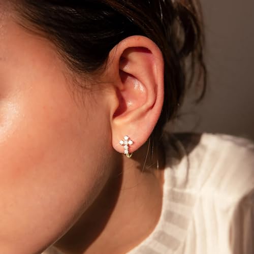 Gold Hoop Earrings For Women Men-Silver Dangle Drop Earrings,Hypoallergenic Huggie Hoop Earrings Trendy-Dainty Diamond Cubic Zirconia Cross Earrings,Simple Christmas Christian Easter Jewelry Gifts - style: Cross Huggie Hoop-Gold