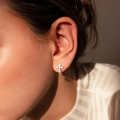 Gold Hoop Earrings For Women Men-Silver Dangle Drop Earrings,Hypoallergenic Huggie Hoop Earrings Trendy-Dainty Diamond Cubic Zirconia Cross Earrings,Simple Christmas Christian Easter Jewelry Gifts - style: Cross Huggie Hoop-Gold