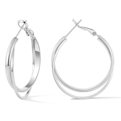 Gacimy Criss Cross Hoop Earrings for Women, 14K Gold Plated Hoops - color: Silver, size: 30mm