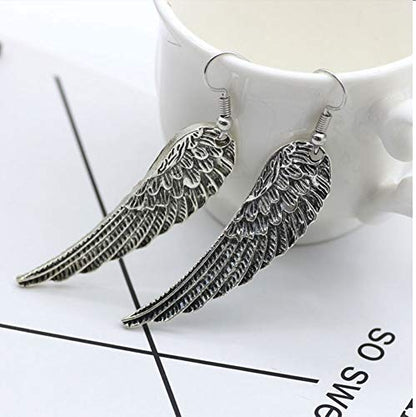 Silver Zinc Alloy Dangle Earrings, Angel Wing Feather Design for Women, Vintage Style, Christmas Jewelry