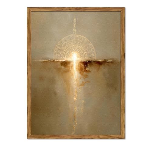 Framed Christian Wall Art, Abstract Gold Divine Light Wall Decor Paintings, Sandstone Textured Sacred Sunrise Pictures Prints Religious Home Decor for Living Room Bedroom Prayer Room 12x16 inch - color: Golden, size: 16"L x 12"W