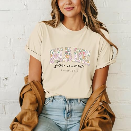 Christian Shirts for Women Made for More Jesus Faith Bible Verse T Shirt Vintage Graphic Inspirational Tees Tops - color: Apricot, size: Large