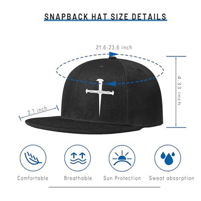 Skull Flat Bill Hats for Men Women Adjustable Dad Trucker Hat Skeleton Snap Backpack Hats for Hip-hop Running Cycling - color: Jesus 3 Nails