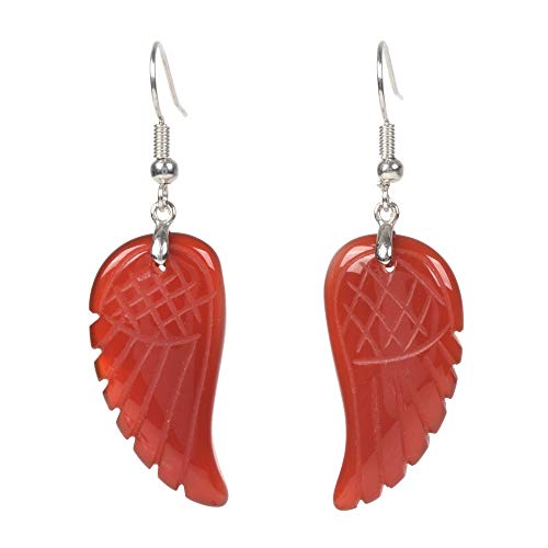 Gemstone Crystal Healing Reiki Chakra Handmade Angel Wing Dangle Earrings - color: Red Agate