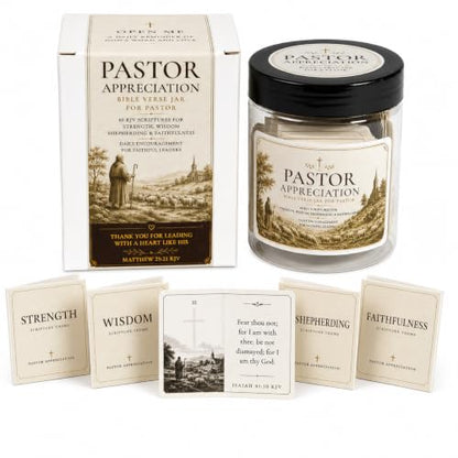 Bible Verse Jar, Pastor Appreciation Gifts, 60 KJV Scripture Cards - color: Pastor Appreciation
