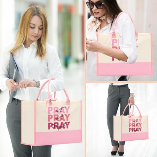 jeilink Inspirational Religious Gifts Boss Mom Birthday Christmas Tote Bag Canvas Reusable Grocery Beach Tote Black Pink - color: Pray on It 1143