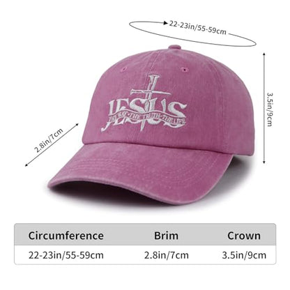 Christian Jesus Hat for Men Women, Adjustable Cotton Embroidered The Way The Truth The Life Baseball Cap - color: Pink