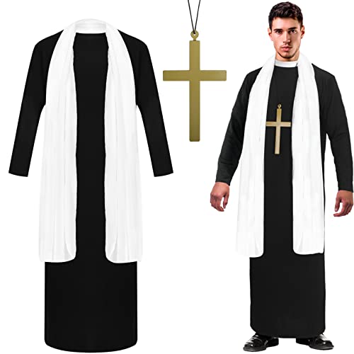 Jiuguva 5 Pcs Halloween Priest Costume for Men Adult Father Cross for Halloween Dress up Party - size: Large, style: Classic