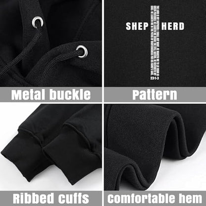 Christian Hoodies for Men Women, Religious Faith Sweatshirt Cross Jesus Psalms 23:1-3 Letter Print Graphic Hoodies - color: Cross Black, size: Medium