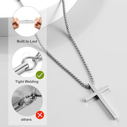 2 PCS Cross Necklace for Men,Silver Black Cross Chain Stainless Steel Pendant Jewelry Gifts Box Crucifix Necklace 16-30 inches - size: 20 in, style: 2Pcs(silver+black) 1.7 "* 1.0'' pendant