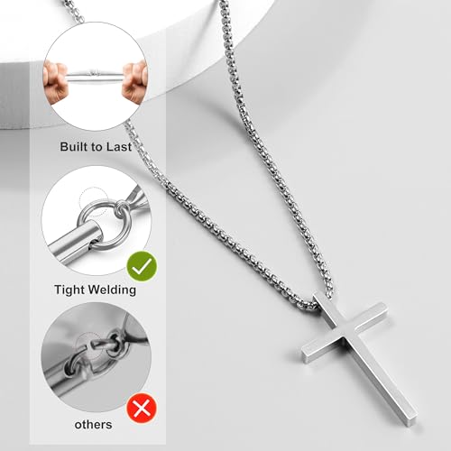 2 PCS Cross Necklace for Men,Silver Black Cross Chain Stainless Steel Pendant Jewelry Gifts Box Crucifix Necklace 16-30 inches - size: 24 in, style: 2Pcs(silver+black) 1.7 "* 1.0'' pendant