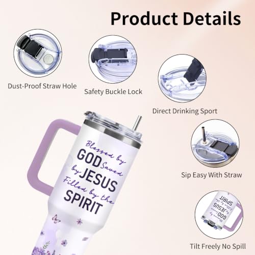 40 oz Faith Tumbler with Handle and Straw, Christian Gifts for Women Girls - color: God1