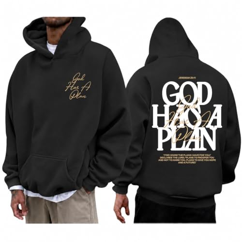 Christian God Hoodie for Men Jesus Faith Religious Bible Verse Hoodies Inspirational Graphic Fleece Sweatshirt - color: Black, size: Medium