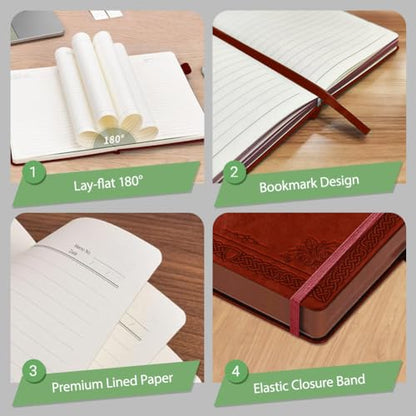 A5 Traditional Dual Dragon Leather Journal, 300 Pages Lined Notebook, Red Vintage Pattern Hardcover Notebook for Travel Diary, Business, Work and School Daily Writing - style: Dual Dragon