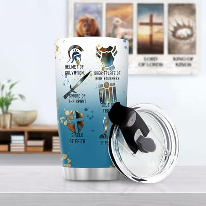 Jesuspirit Christian Gifts for Men, Women - Fathers Day, Pastor Appreciation Religious Gift - Christian Coffee Mug - Armor Of God Stainless Steel Tumbler (Armor Of God Men, 20OZ)