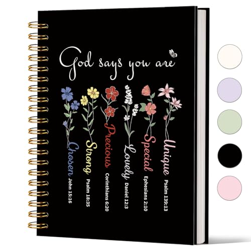 Lacama Bible Journal for Women, Christian Prayer Journal Black Notebook Gifts for Teen Girls Kids Women, Preppy Church Faith Journaling Hardcover Spiral Notebook 5.5x8.3 inch - color: God Says You Are-5-black