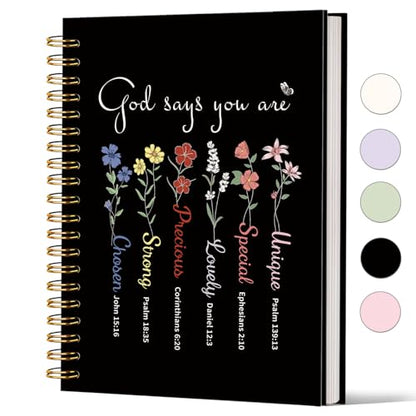 Lacama Bible Journal for Women, Christian Prayer Journal Black Notebook Gifts for Teen Girls Kids Women, Preppy Church Faith Journaling Hardcover Spiral Notebook 5.5x8.3 inch - color: God Says You Are-5-black
