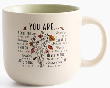 Christian Gifts – Bible Verse Ceramic Coffee Mug 14oz, Wildflower Faith Mug, Dishwasher & Microwave Safe, Inspirational Gift for Friends & Women - color: Sage and Cream