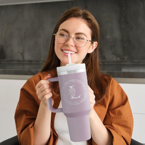 Monogrammed 40 oz Engraved Tumbler - Spiritual, Inspirational Gift for Women, Bible Gift, Christian Tumbler with Initial - style: L