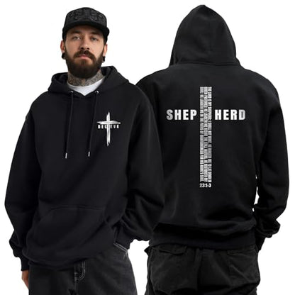 Christian Hoodies for Men Women, Religious Faith Sweatshirt Cross Jesus Psalms 23:1-3 Letter Print Graphic Hoodies - color: Cross Black, size: Medium