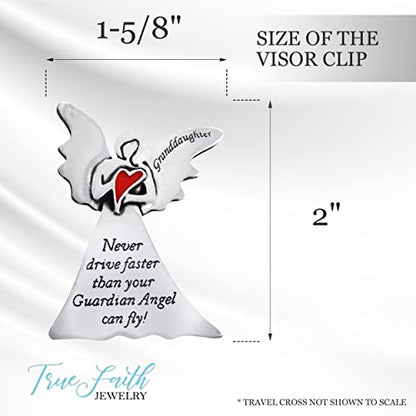 True Faith Jewelry Pewter Granddaughter Never Drive Faster Than Your Guardian Angel Can Fly Visor Clip, New Driver Gifts from Grandma and Grandpa, Fine Pewter (92% Tin), 2 x 1-5/8 Inch - size: Grandaughter Angel 3