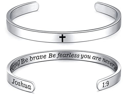 MUERDOU Inspirational Cuff Bracelet Bangle for Women Christian Bible Verse Bracelet Prayer Faith Religious Stainless Steel Bangle Gifts for Her - style: Be strong,Be brave,Be fearless you are never alone