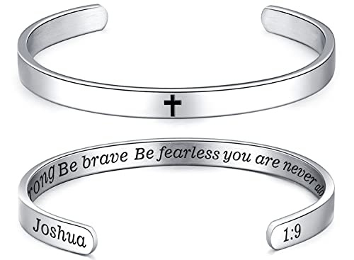 MUERDOU Inspirational Cuff Bracelet Bangle for Women Christian Bible Verse Bracelet Prayer Faith Religious Stainless Steel Bangle Gifts for Her - style: Be strong,Be brave,Be fearless you are never alone