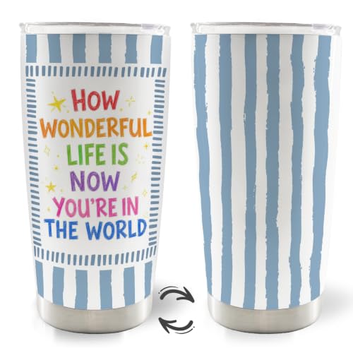 Blue Striped Inspirational Kids 20oz Travel Coffee Mug Tumbler - color: how