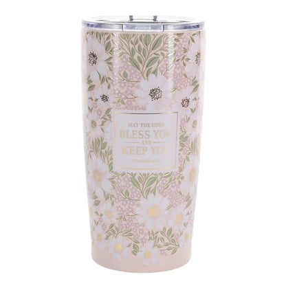 Christian Art Gifts Numbers 6:24 Pink Floral Stainless Steel Travel Tumbler - color: Lord Bless You/Pink & White Floral