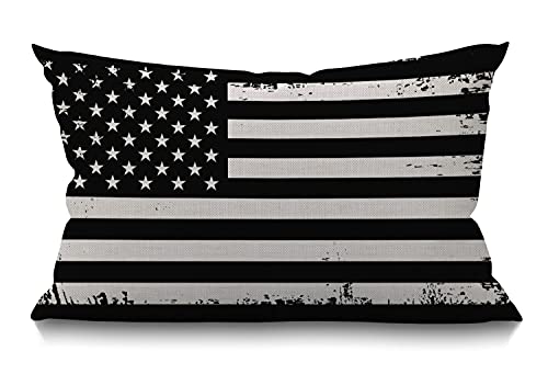 Smooffly Grunge American Flag USA Flag Black and White Waist Lumbar Cotton Linen Home Living Room Decorative Throw Pillow Cases Cushion Cover 12x20 Inch Rectangle Waist Pillowcase - color: Md035