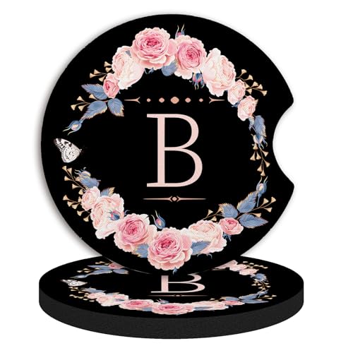 2pcs Letter B Car Coasters,Absorbent Universal neoprener Cup Holder Coasters with a Finger Notch,Car Accessories for Women&Man Interior，2.75" - color: B