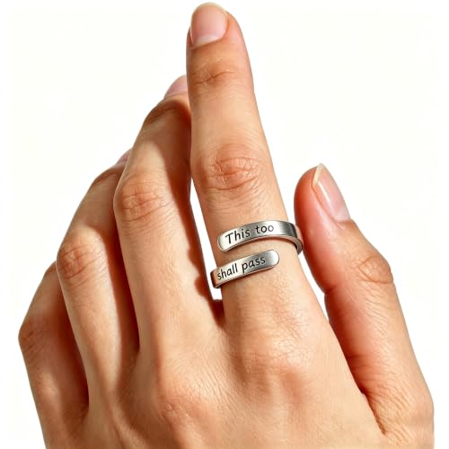 Faith Over Fear Cross Inspirational Rings for Women Daughter, Christian Blessed Hope Love Encouragement Rings Adjustable Open Tiny Purity Wrap Thumb Cross Ring Jewelry Graduation Cocktail Party - color: This Too Shall Pass Silver