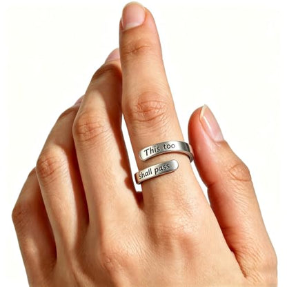 Faith Over Fear Cross Inspirational Rings for Women Daughter, Christian Blessed Hope Love Encouragement Rings Adjustable Open Tiny Purity Wrap Thumb Cross Ring Jewelry Graduation Cocktail Party - color: This Too Shall Pass Silver
