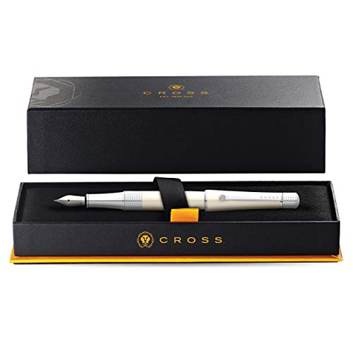 Cross Beverly Refillable Fountain Pen, Medium Nib, Includes Premium Gift Box - Pearlescent White Lacquer Lacquer - color: White, style: Fountain Pen
