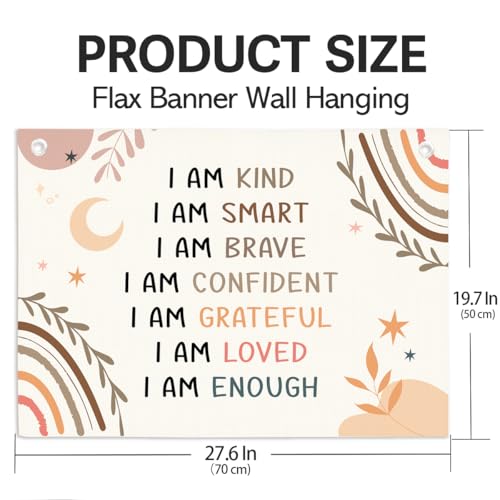I AM Sign Encouraging Words Wall Decor Hanging Banner, Educational Quote Linen Flag Decor Banners 27.5 x 20 in - color: Multicolor 11