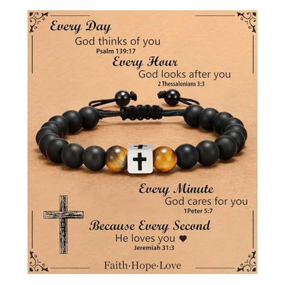 Cross Bracelet Beads Christian Bracelet for Boys Birthday Religion Gifts - style: Every Day