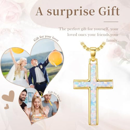 14K Gold Plated Cross Pendant Necklace Christian Jewelry Religious Gift - color: A03-Cross Gold Opal