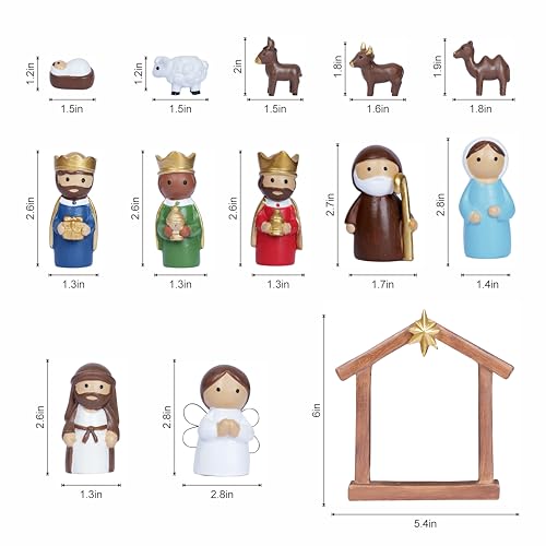 Christmas Nativity Scene Set 14 Piece Nativity Scene with Manger for Nativity Scene Indoor Decor Nativity Story Figures Nativity Set Decoration Mini Miniature Religious Christmas Holy Family Figurines - style: cartoon