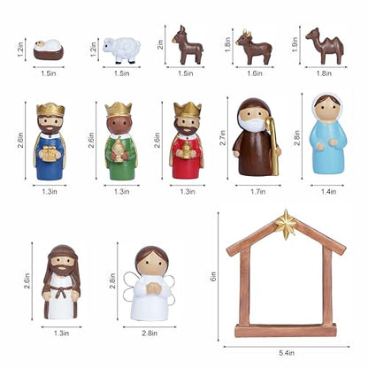 Christmas Nativity Scene Set 14 Piece Nativity Scene with Manger for Nativity Scene Indoor Decor Nativity Story Figures Nativity Set Decoration Mini Miniature Religious Christmas Holy Family Figurines - style: cartoon
