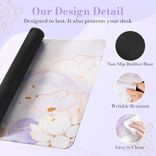 iCasso Desk Cover Mat, Extra Large Lotus Mouse Pad, Purple Lotus Leaf - color: Purple Lotus Leaf