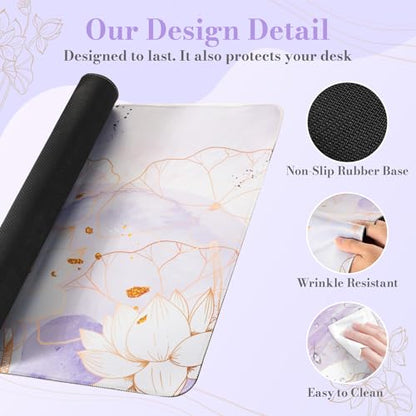 iCasso Desk Cover Mat, Extra Large Lotus Mouse Pad, Purple Lotus Leaf - color: Purple Lotus Leaf