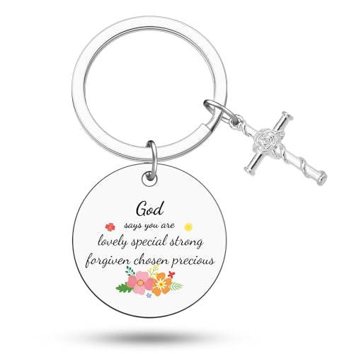 Heigebi Christian Keychain for Women Bible Verse Keychain for Daughter Sister Mom Inspirational Jewelry Christening Keychains - color: Christian Keychain 1