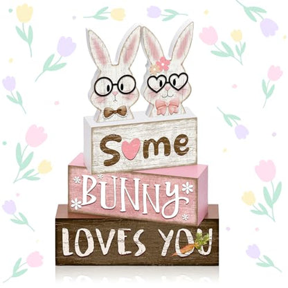 Britimes Tiered Tray Decor Set, 4 Pack, Wooden Table Sign, Easter Bunny - color: Easter Bunny Couple
