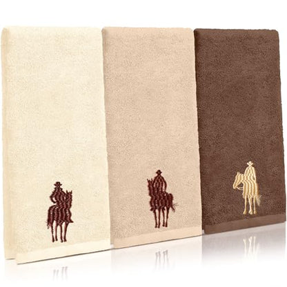 SmoothNovelty 3 Pcs Brown Western Cowboy Hand Towels Embroidery Bathroom - color: Western Cowboy, size: 13.3 x 29.5 inches