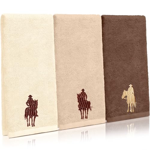 SmoothNovelty 3 Pcs Brown Western Cowboy Hand Towels Embroidery Bathroom - color: Western Cowboy, size: 13.3 x 29.5 inches
