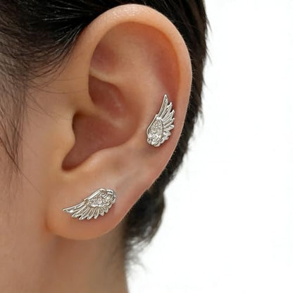 Goth Angle Wing Earrings Silver Flat Back Hypoallergenic Women Studs