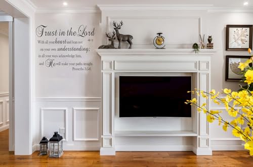 Bible Verse Prayer Wall Stickers, Trust in the Lord with All Your Heart .Proverbs 3:5-6 Christian Scripture Quotes Wall Decals, Vinyl Removable Religious Wall Decor for for Livingroom Home Church