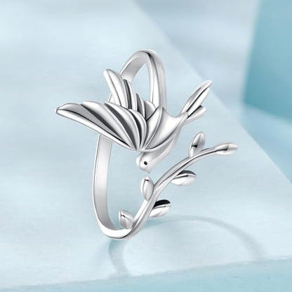 MUNDELL Blue Turtle Koi Fish Adjustable Ring Bird Animal Open Ring Seahorse Chameleon Wrap Finger Rings for Women Statement Ring - color: Silver Grey